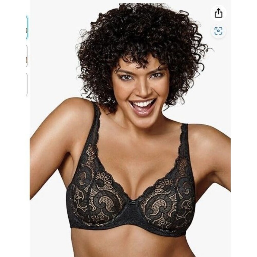 Playtex Love My Curves Lift Black Lace Plunge Neck Underwire Bra Womens Sz 44DDD